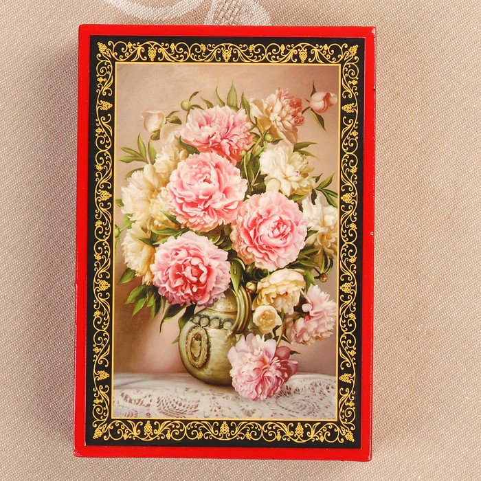 Шкатулка «Бело-розовые цветы», красная, 11×16 см, лаковая миниатюра