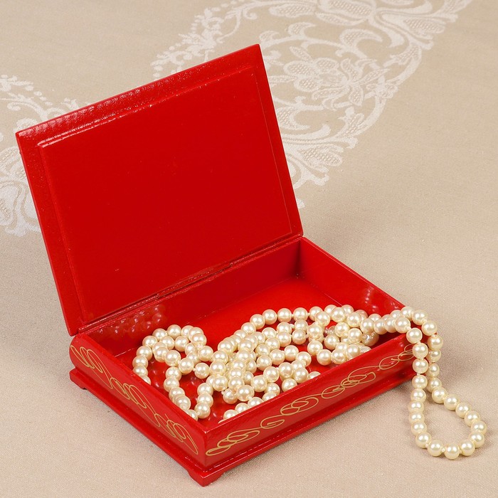 Шкатулка «Бело-розовые цветы», красная, 11×16 см, лаковая миниатюра