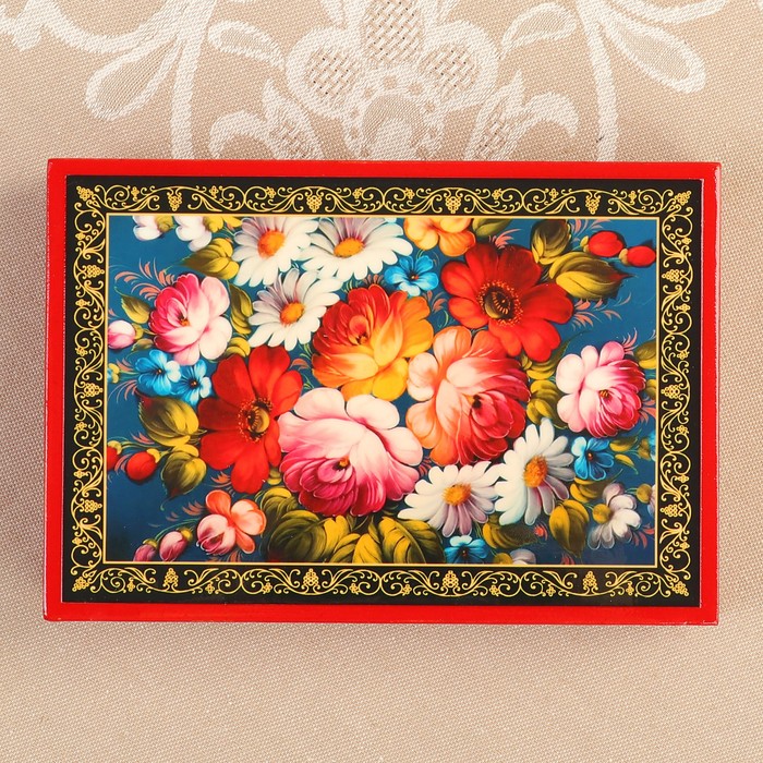 Шкатулка «Жостово», красная, 11×16 см, лаковая миниатюра