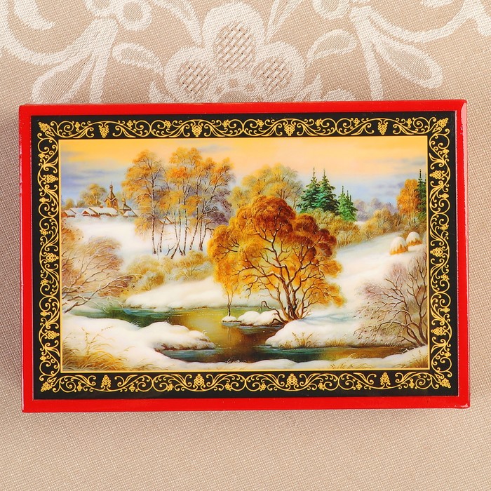 Шкатулка «Весенний лес», 11х16х5,5 см, красная, лаковая миниатюра