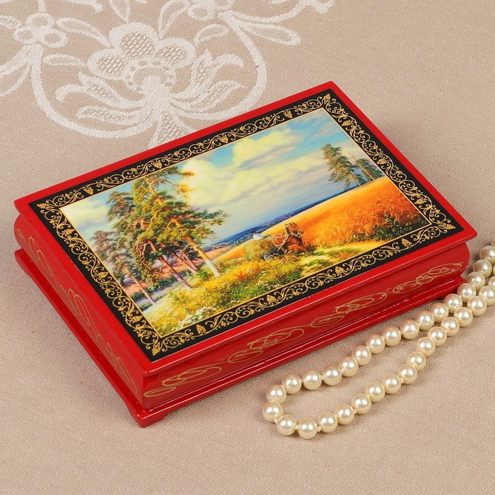 Шкатулка «Тропинка», 11×16×5,5 см, красная, лаковая миниатюра