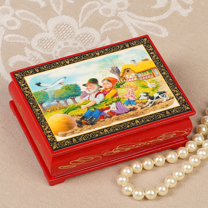 Шкатулка «Репка», красная, 8×10,5 см, лаковая миниатюра