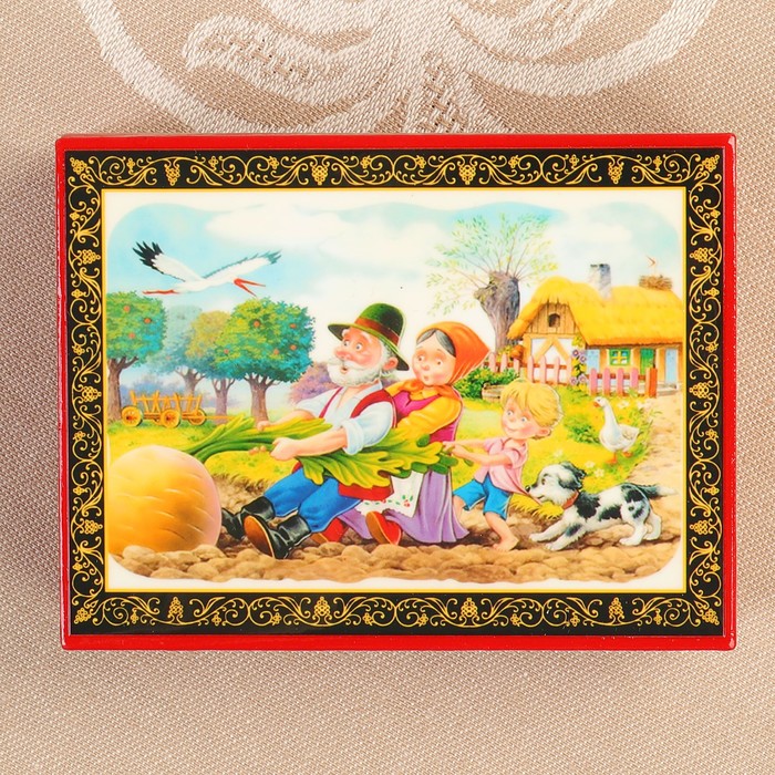 Шкатулка «Репка», красная, 8×10,5 см, лаковая миниатюра