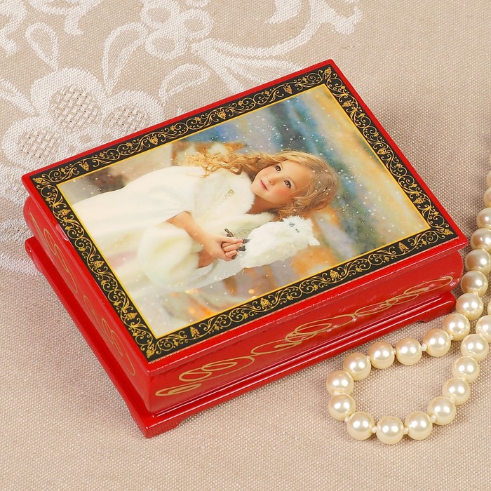 Шкатулка «Девочка с совой», 8×10,5×4,5 см, красная, лаковая миниатюра