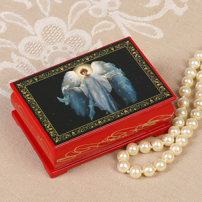 Шкатулка «Ангел», 6х9х3,5 см, красная, лаковая миниатюра