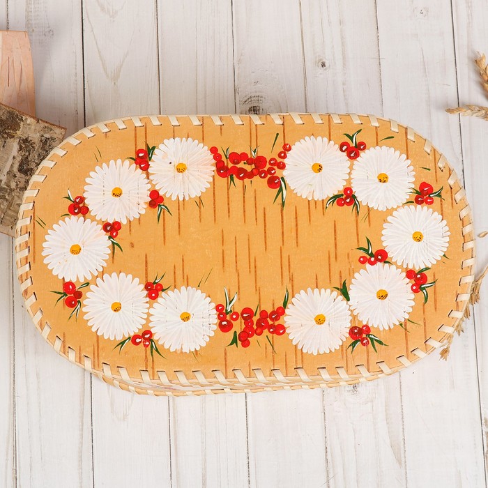 Батонница «Букет ромашек», 29х17х13 см, ручная роспись, береста