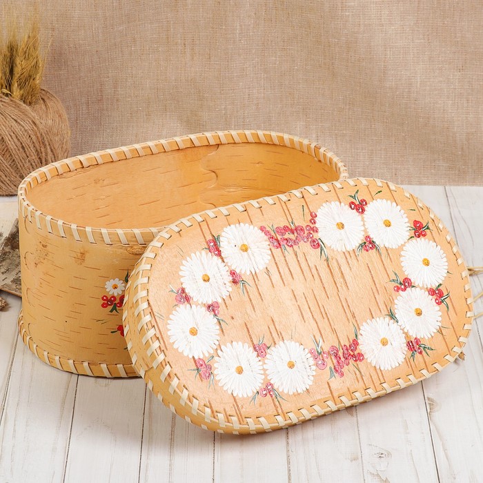 Батонница «Букет ромашек», 29х17х13 см, ручная роспись, береста