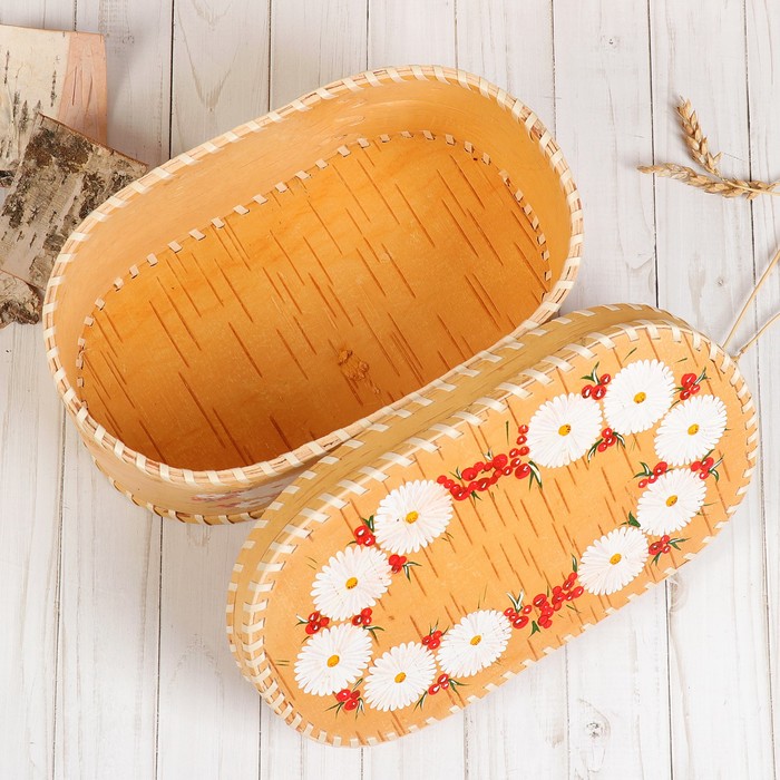 Батонница «Букет ромашек», 29х17х13 см, ручная роспись, береста