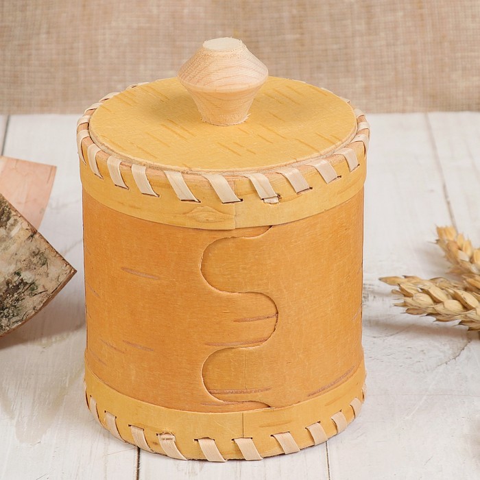 Туес «Снегири в рябине», 8х8х11,5 см, 220 мл, береста