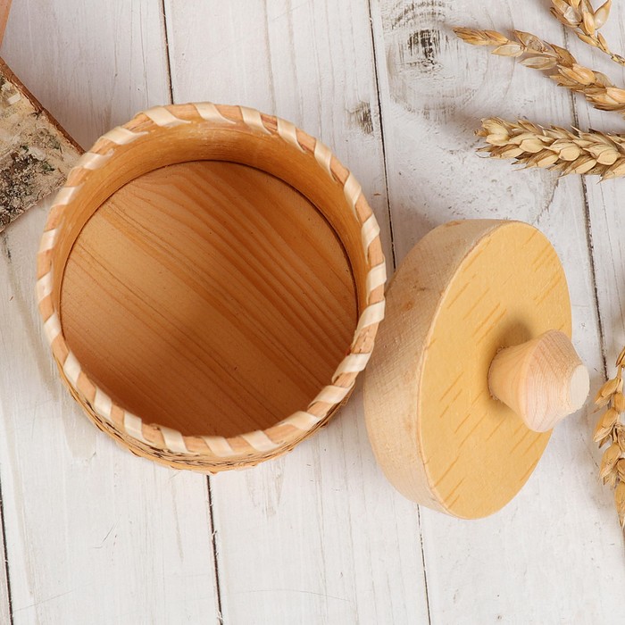 Туес «Снегири в рябине», 8х8х11,5 см, 220 мл, береста