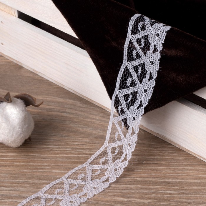 Кружево капроновое, 28мм, 10±1м, цвет белый