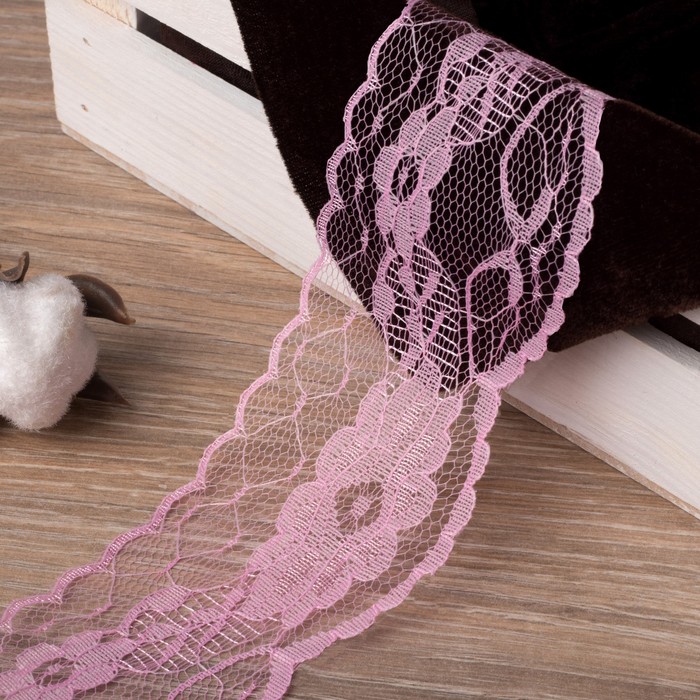 Кружево капроновое, 60мм, 10±1м, цвет розовый