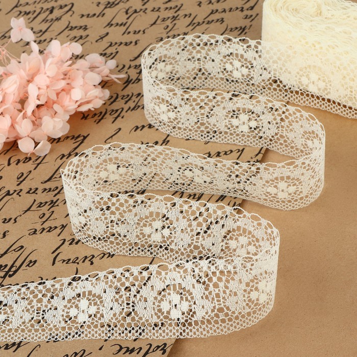 Кружево капроновое, 35мм, 10±1м, цвет молочный