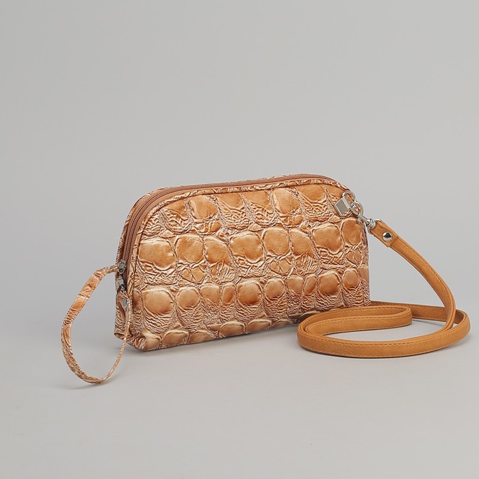 Сумка женская, отдел на молнии, длинный ремень, цвет коричневый