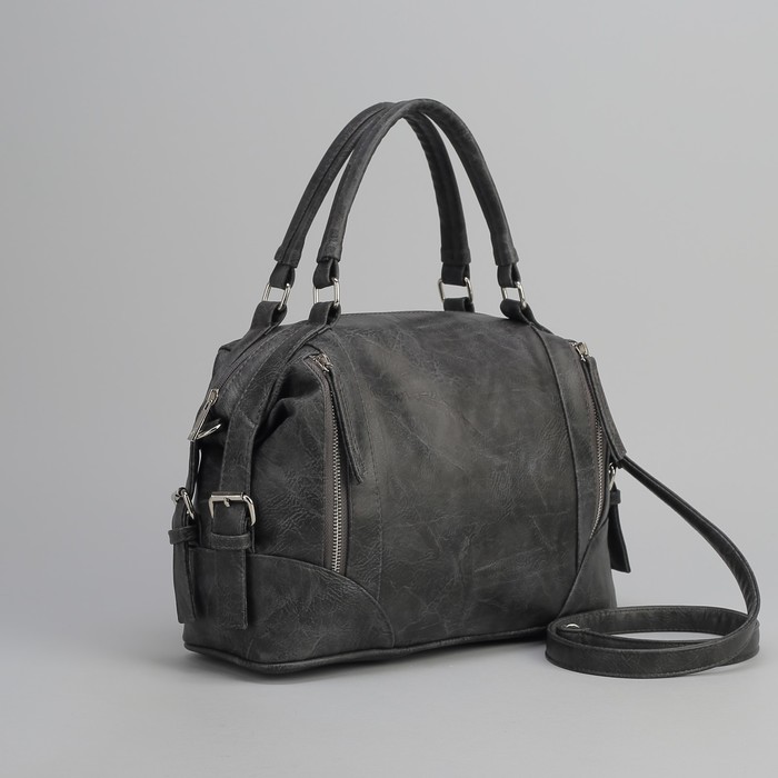 Сумка женская, отдел на молнии, наружный карман, длинный ремень, цвет серый