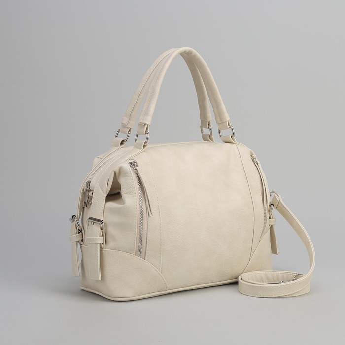 Сумка женская, отдел на молнии, наружный карман, длинный ремень, цвет молочный