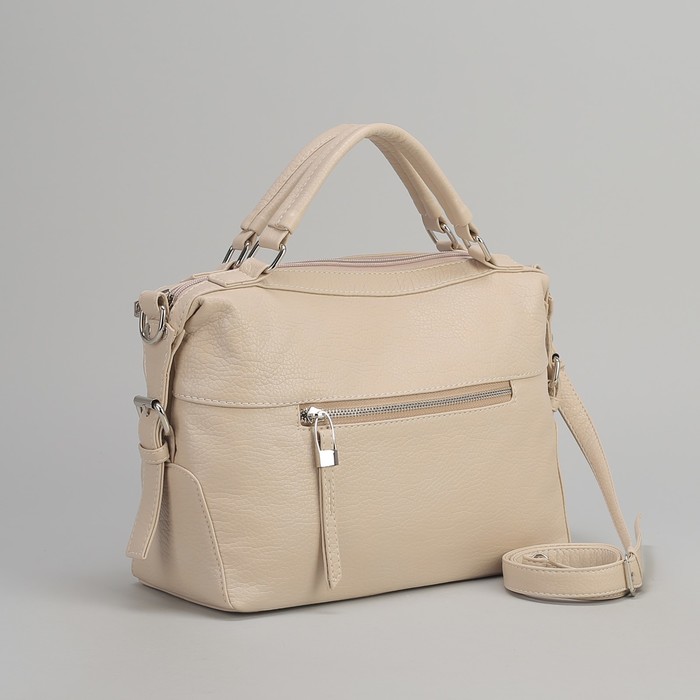 Сумка женская, отдел на молнии, 2 наружных кармана, длинный ремень, цвет бежевый