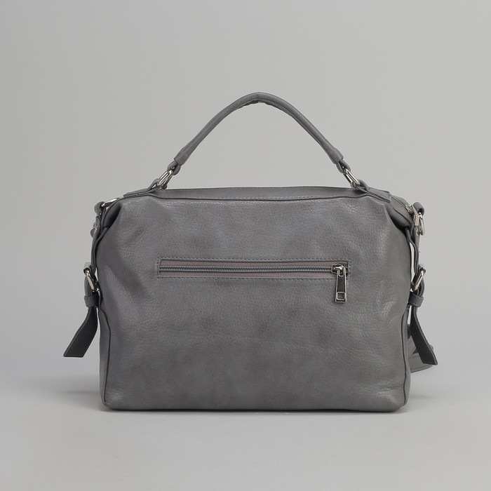 Сумка женская, отдел на молнии, 2 наружных кармана, длинный ремень, цвет серый
