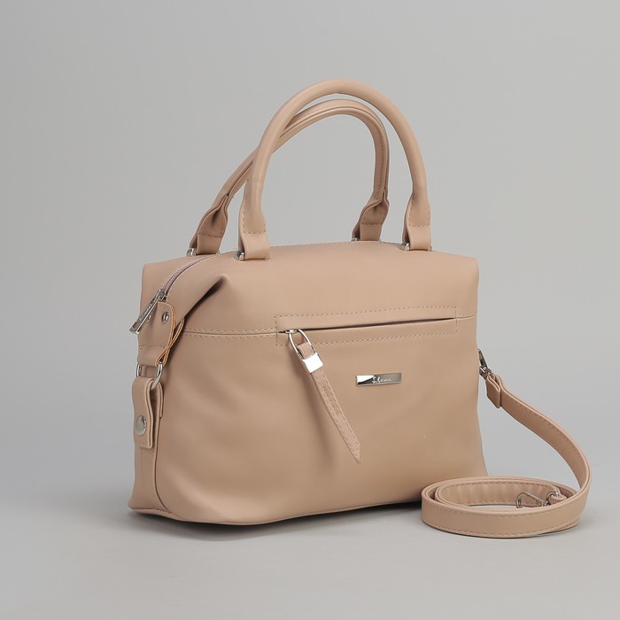 Сумка женская, отдел на молнии, 2 наружных кармана, длинный ремень, цвет бежевый