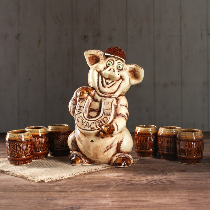 Коньячный набор "Свинья" 7 предметов, 1 л, глазурь