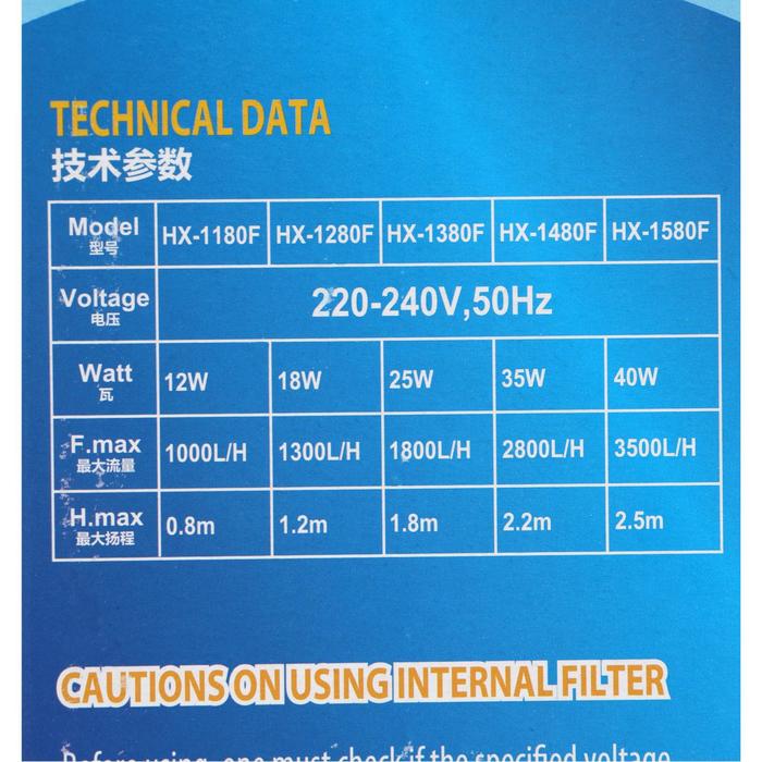 Фильтр внутренний Sea Star HX-1480 F, 2800 л/ч, 35Вт, высота подъема 2,2 м