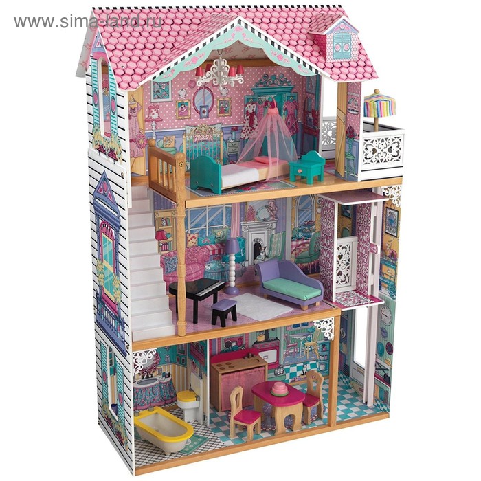 цена Домик кукольный KidKraf «Аннабель», трёхэтажный, с мебелью