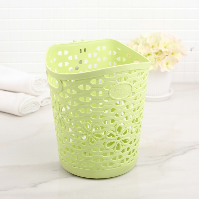 Корзина для хранения с крючком 15,5х15,5х25,5 см "Цветы", цвет МИКС