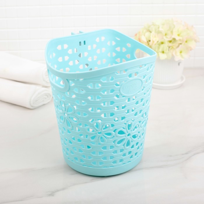 Корзина для хранения с крючком 15,5х15,5х25,5 см "Цветы", цвет МИКС