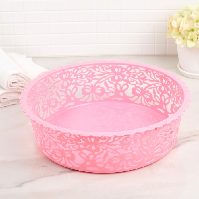 Корзина для хранения 26х26х7,5 см "Бантики", цвет МИКС