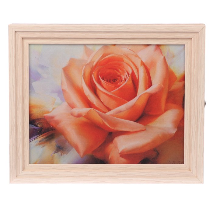 Ключница пирамида "Оранжевая роза" Выбеленный дуб 30х25х5 см