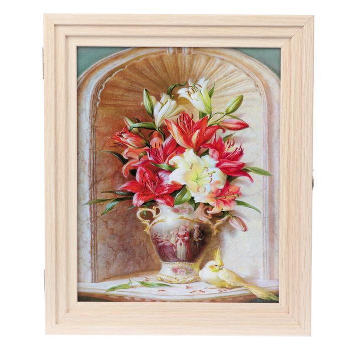 Ключница пирамида "Лилии" Выбеленный дуб 30х25х5 см