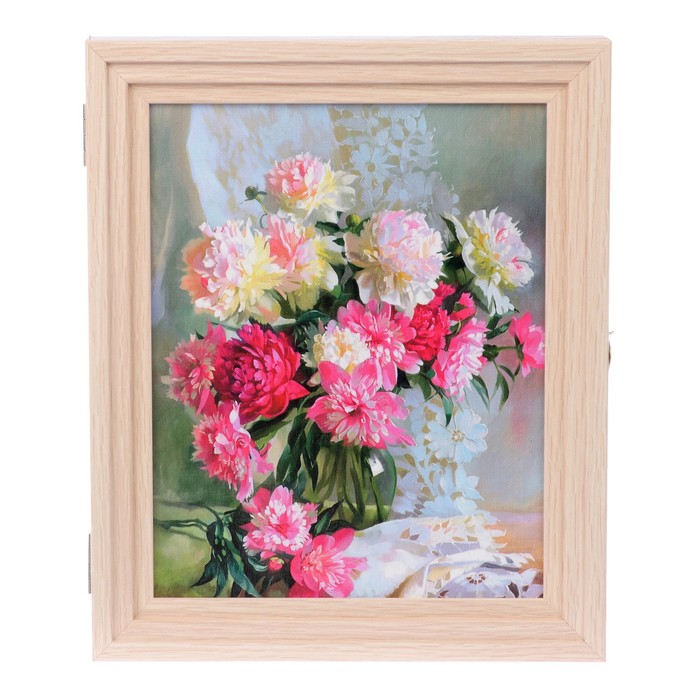 Ключница пирамида "Пионы" Выбеленный дуб 30х25х5 см