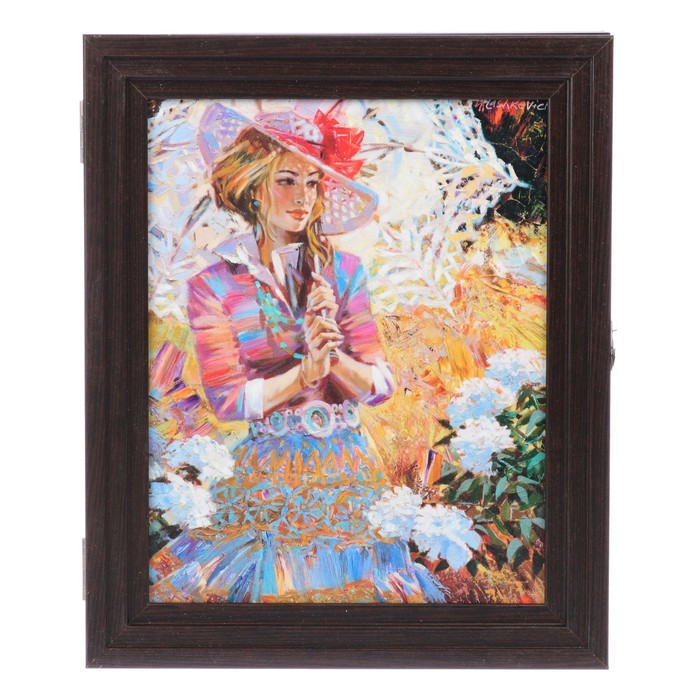 Ключница пирамида "Девушка с ажурным зонтиком" Венге 30х25х5 см