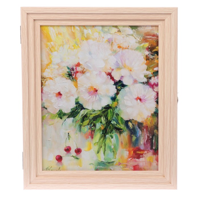 Ключница пирамида "Пионы" Выбеленный дуб 30х25х5 см