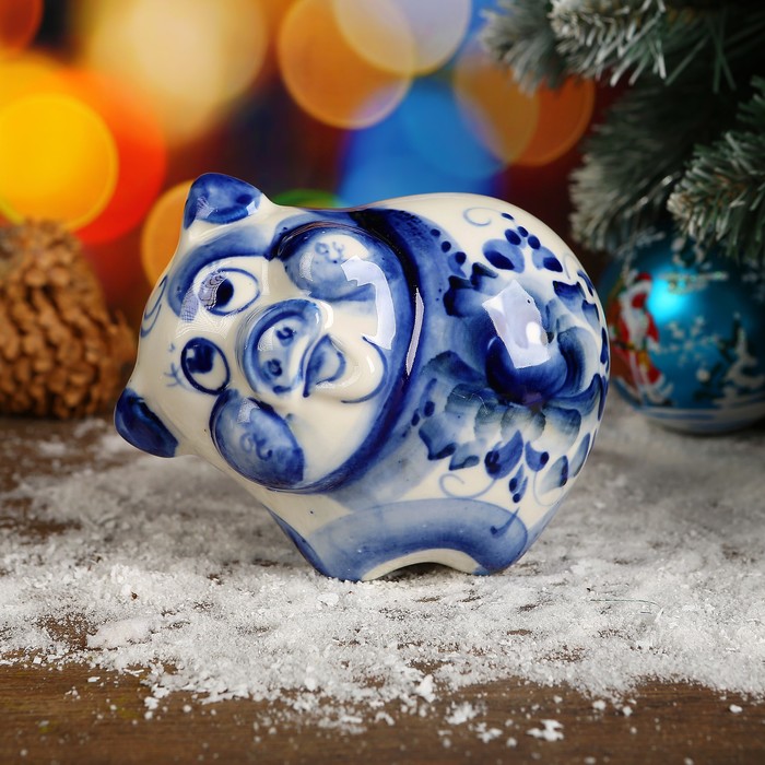 Сувенир «Поросёнок Шарик», 10 см, гжель