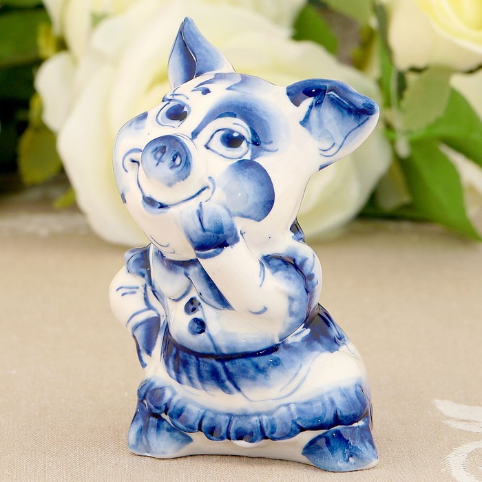Сувенир «Свинка Шалунья», 11 см, гжель