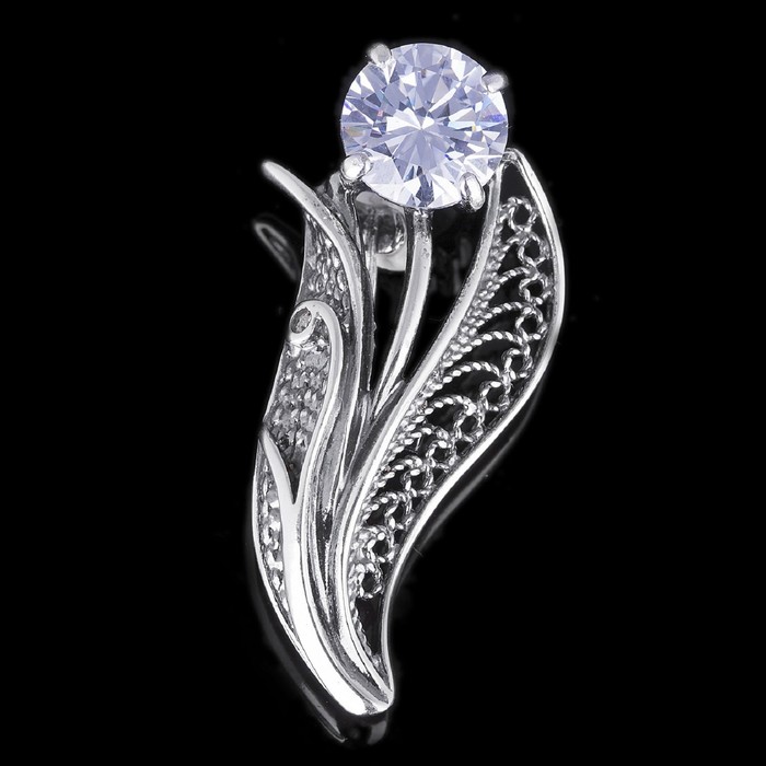 Брошь "Тюльпан", посеребрение, цвет белый