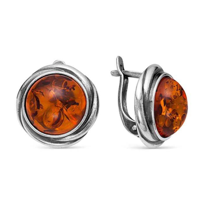 Серьги "Янтарь" круг, посеребрение