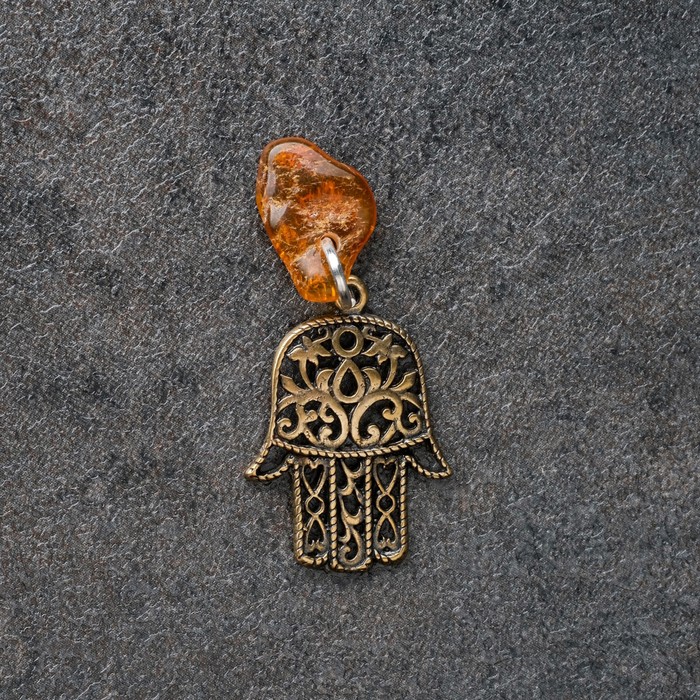 Брелок-талисман Хамса, натуральный янтарь