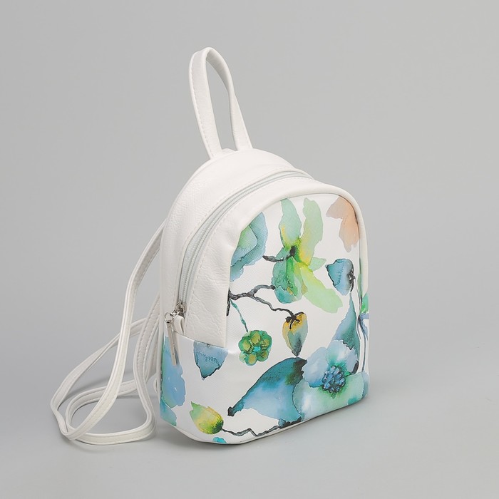 Рюкзак молодёжный "Цветы", отдел на молнии, наружный карман, цвет белый/голубой