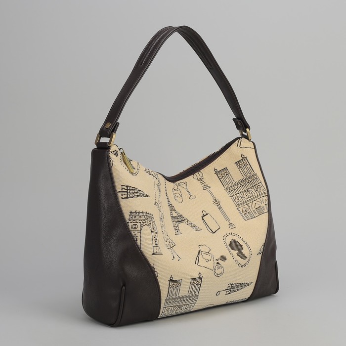 Сумка женская, отдела на молнии, наружный карман, цвет коричневый/бежевый