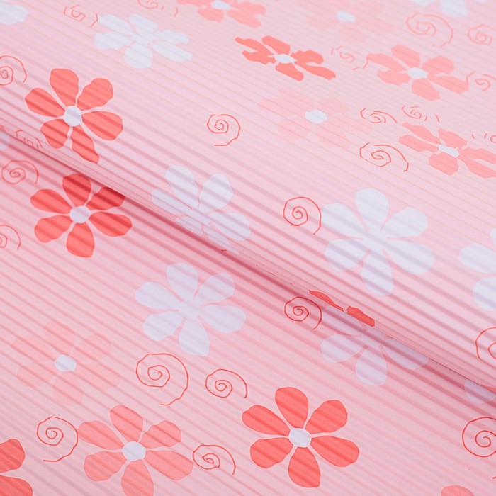 Бумага гофрированная "Ромашки на розовом", 50 х 70 см