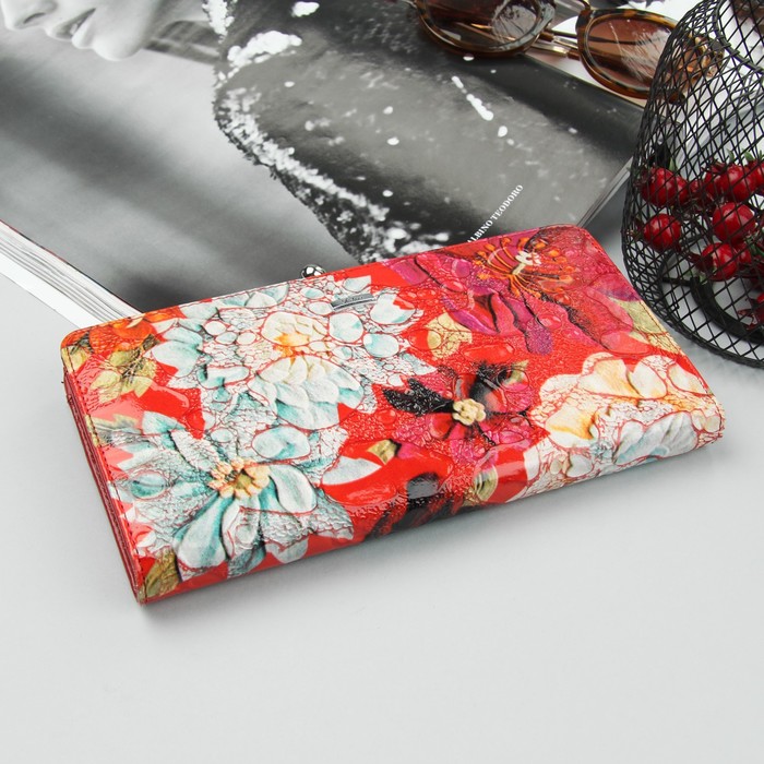 Кошелёк женский, 2 отдела, для карт, для монет, цвет красный