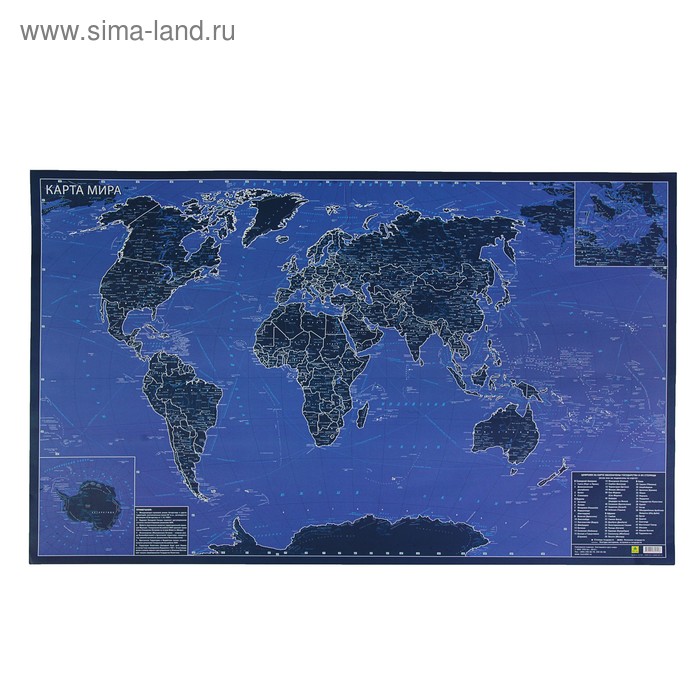 Карта мира 90x57,6 см, светящаяся в темноте (матовая ламинация, самоподзаряжающаяся на свету)