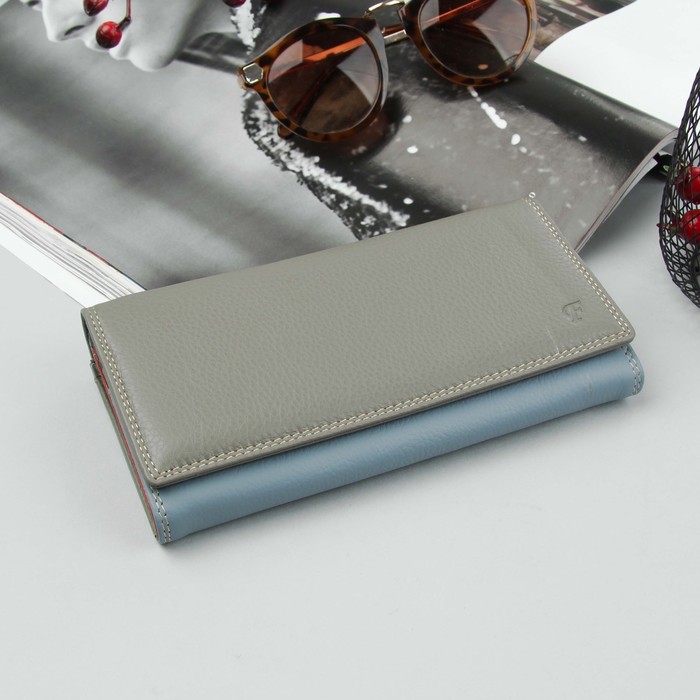 Кошелёк женский, 3 отдела, для карт, для монет, цвет серый