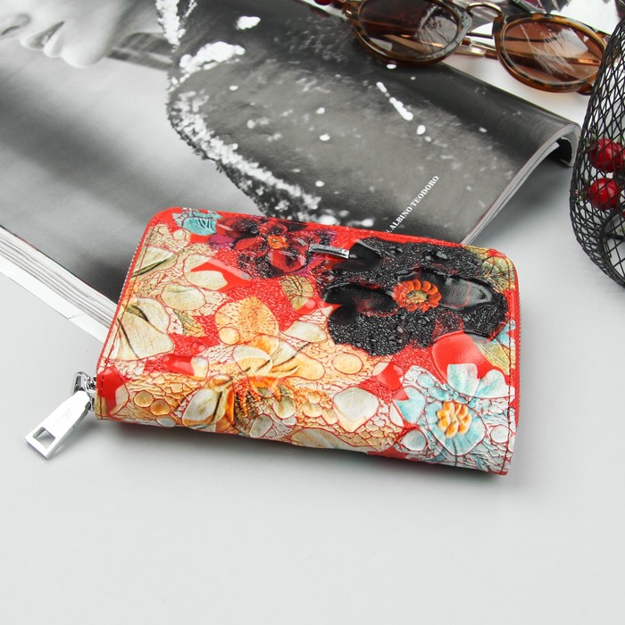 Кошелёк женский, 2 в 1 (авто), 2 отдела, для карт, для монет, цвет красный