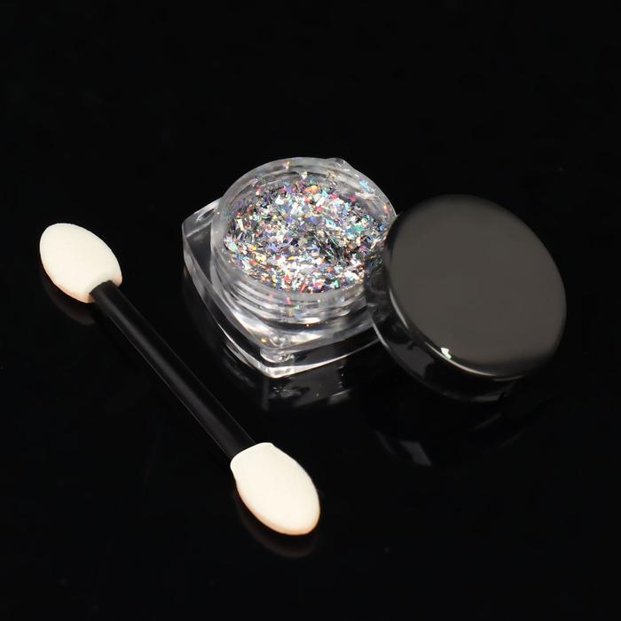 Втирка "Голография" для декора ногтей, 3гр, с аппликатором, цвет серебряный