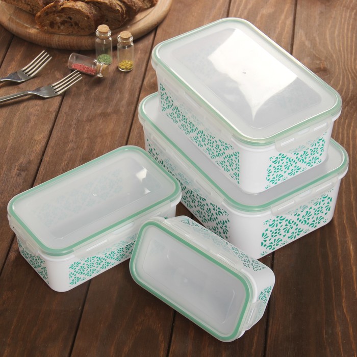 Набор ланч-боксов "Узоры", 4 шт: 20х13х7/17х10,5х6/15х8х5 см, цвета МИКС