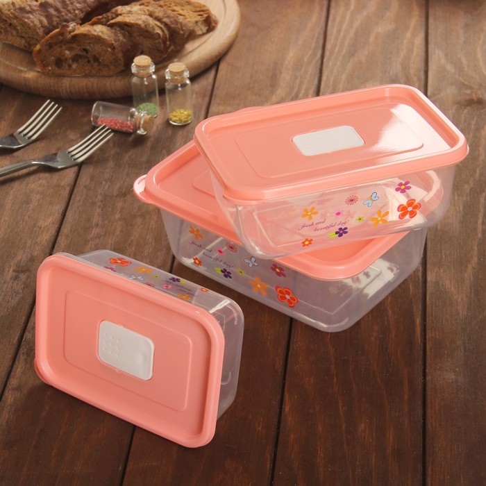 Набор ланч-боксов "Летний полдень", 3 шт: 19х14х7/16х12х6/14х10х5 см, цвета МИКС