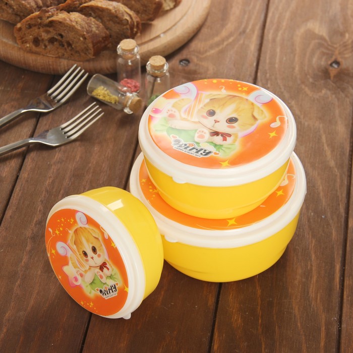 Набор ланч-боксов "Китти", 3 шт: 10х4/12х5,5/14,5х5,5 см